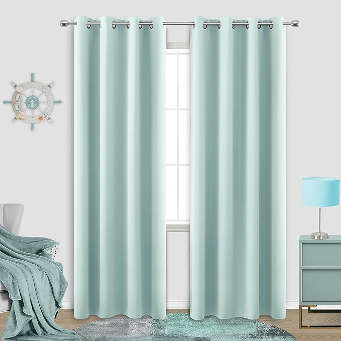 KOUFALL 52x90 Inch Length Aqua Blackout Curtains by KOUFALL