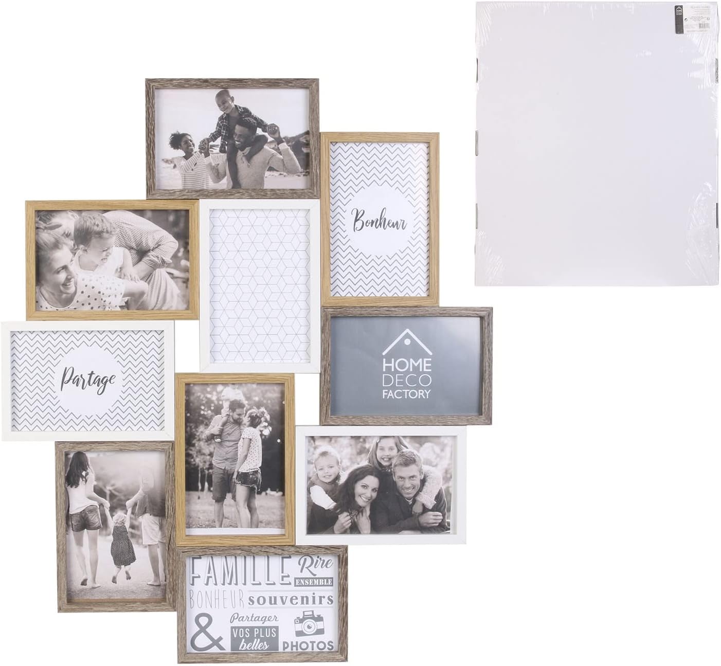 HOME DECO FACTORY - HD4213 – Multi-Photo Frame for 10 Photos Wood and White Souvenir Decoration – Beige Brown