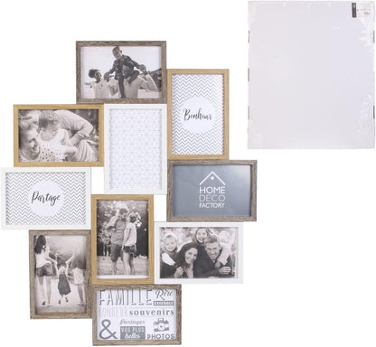 HOME DECO FACTORY - HD4213 – Multi-Photo Frame for 10 Photos Wood and White Souvenir Decoration – Beige Brown