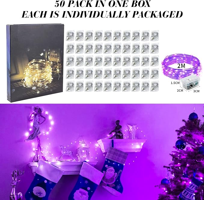 ZGWJ 50 Pack Fairy Lights Battery Operated, 7ft 20 Mini LED Fairy String Ligh...