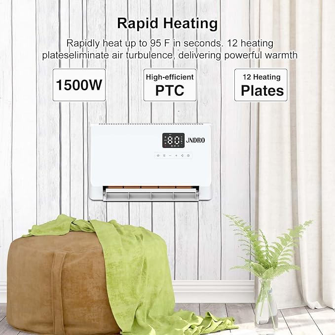 Wall-Mounted Space Heater with ECO Thermostat and Remote Control, LED Display - Image 2