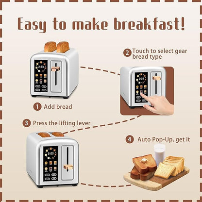 SEEDEEM Toaster 2 Slice with Touch Screen, Faster Heating Speed, 7 Shade Setting - Image 6