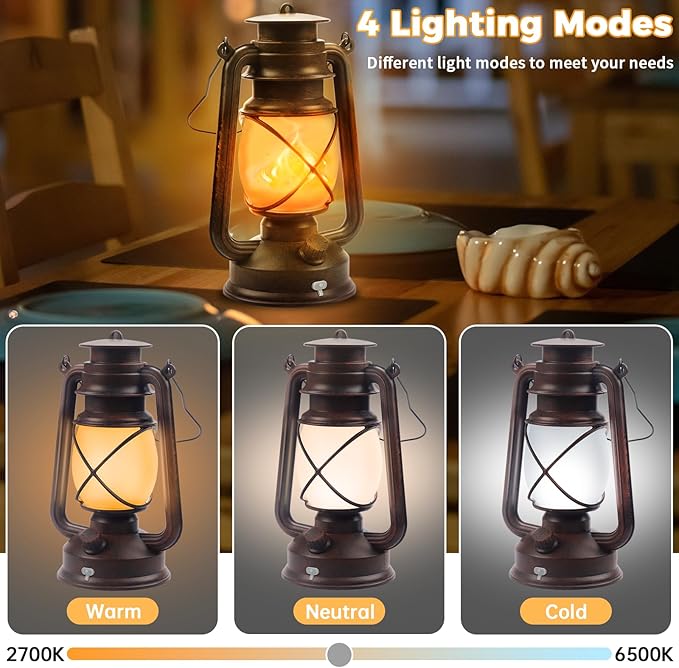 2 Pack Bronze Vintage 4 Modes Light LED Lanterns，Rechargeable Dancing Flame - Image 2