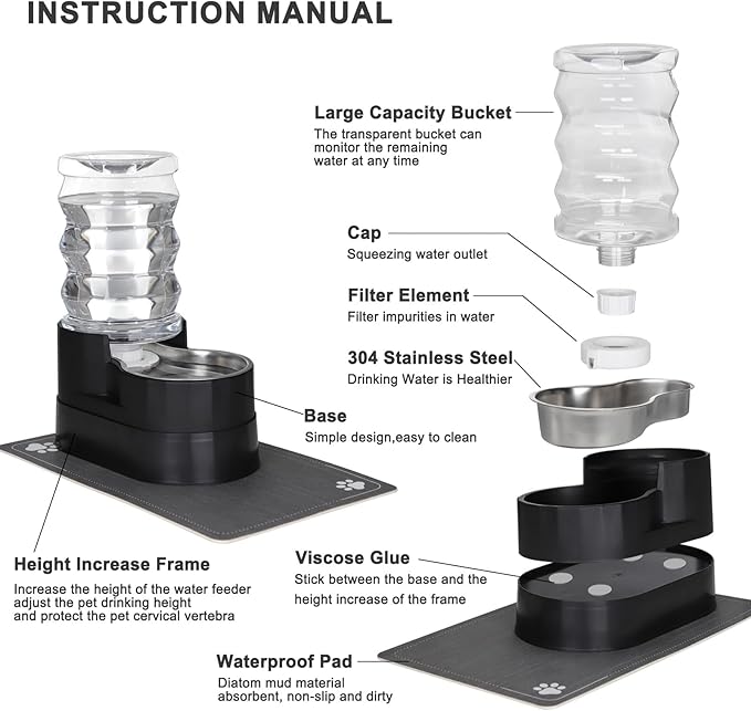 RIZZARI Automatic Dog Water Dispenser: 7L Black Stainless Steel Feeder - Image 3