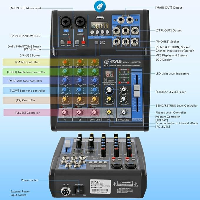 Pyle Professional Audio Mixer Sound Board Console System- Interface 4 Channel - Image 2