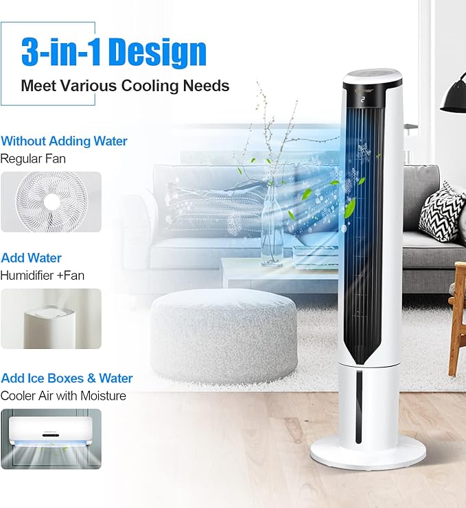 COSTWAY Evaporative Air Cooler, 41-inch Portable Oscillating Air Cooler - Image 8