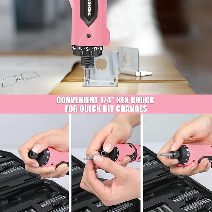 Enertwist Electric Screwdriver, 8V Max 10Nm Pink Cordless Screwdriver - Image 4