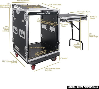 Sound Town Heavy-Duty 1/2" Plywood 14U PA DJ Rack/Road ATA Case - Image 6