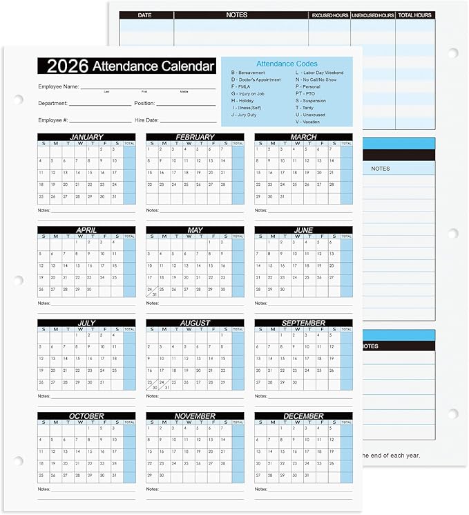 2026 Attendance Calendar Work Tracker Attendance Calendar Cards - Image 5