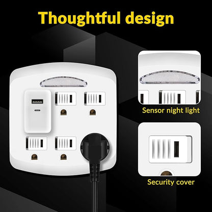 6-Outlet Extender 2 Pack, 3-Prong Ground Wall Tap Adapter - Image 5
