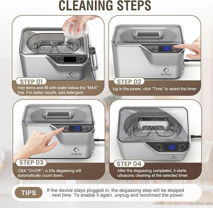 LifeBasis Ultrasonic Cleaner, Professional 45kHz Ultrasonic Jewelry Cleaner 20 - Image 6