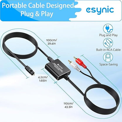 eSynic Portable Optical to RCA Adapter-7 FT Long-Built-in DAC Chip-Easy to - Image 8