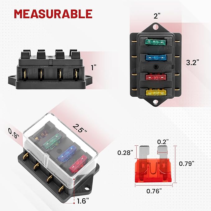 RED WOLF 4 Way Blade Fuse Block Box Holder w/Standard Circuit 10V-32V DC - Image 5