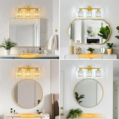 FDPBY Modern 3 Light Crystal Vanity Light, Brushed Gold Vertical Bathroom Light - Image 4