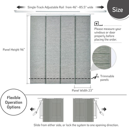 Sliding Panel Blinds for Sliding Glass Door, Sage Gray | Light Filtering Shade, Adjustable Single-Track, 46-85.5" W x 96" H, Cordless & Trimmable, Reinforced Edge