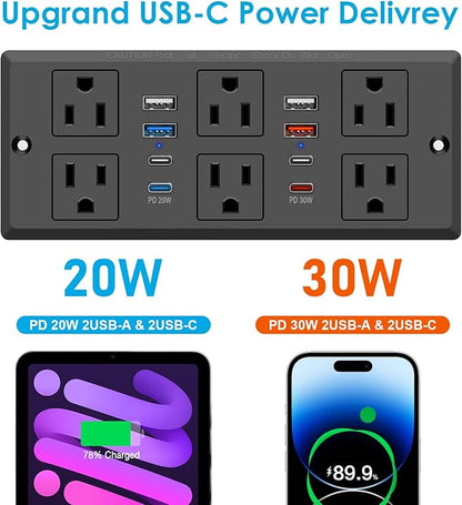 Recessed Power Strip, 30W PD USB-C & USB-A Fast Charging, Drawer Outlet Plug in - Image 9