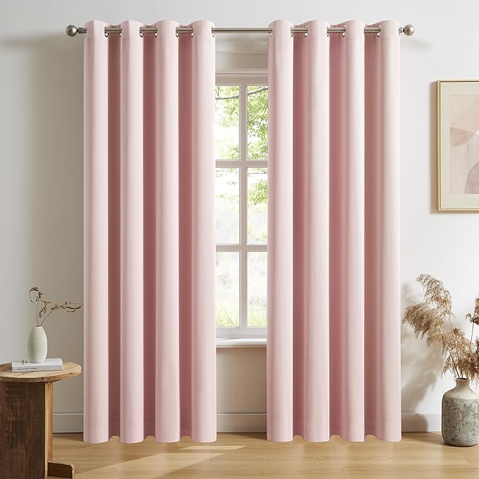 DUALIFE Solid Baby Pink Curtains Pair 84 Inches Long Blackout Curtain Panels by DUALIFE