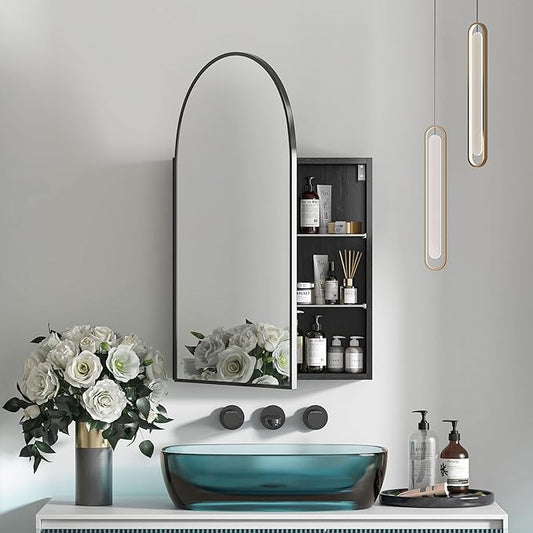 Arched Medicine Cabinet Mirror for Bathroom, Brushed Black Arch Mirror Cabinet by Mepplzian