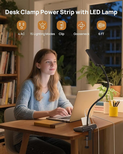 TROND LED Desk Lamp with Clamp Power Strip - Image 2