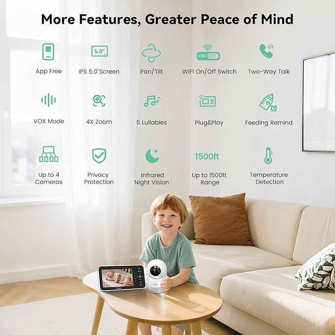 Video Baby Monitor with Camera and Audio, No Wifi or Free App Mode, - Image 3