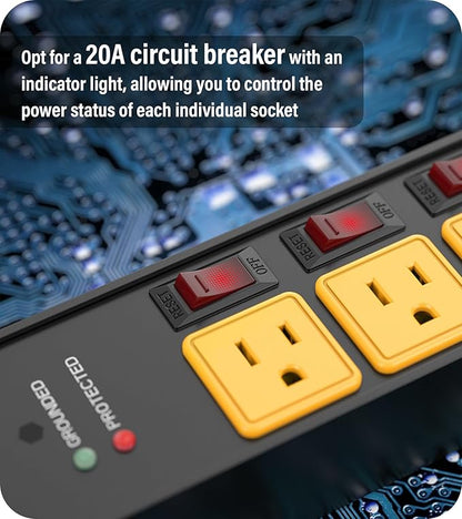 CCCEI 2PCS Heavy Duty Power Strip Surge Protector 20 AMP Individual Switches. - Image 4