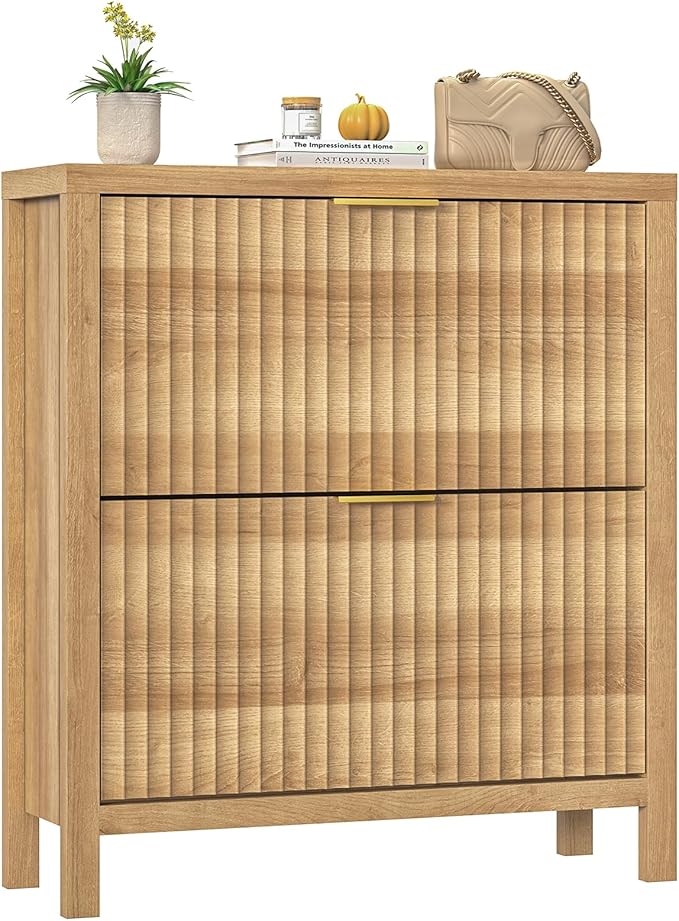 Shoe Cabinet Storage for Entryway, Fluted Shoe Cabinet - Image 9