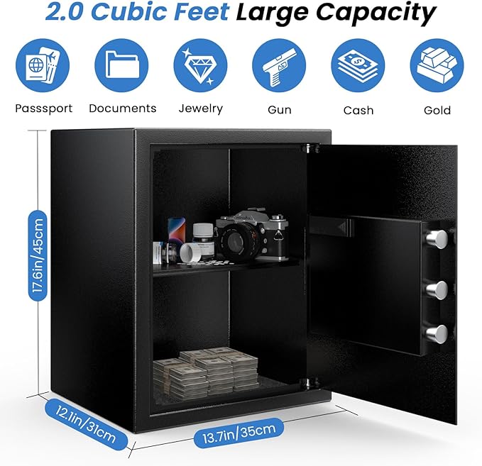 Safe Box with Fireproof Waterproof Bag, Home Safe with Keys & Pass Code & Wall - Image 2
