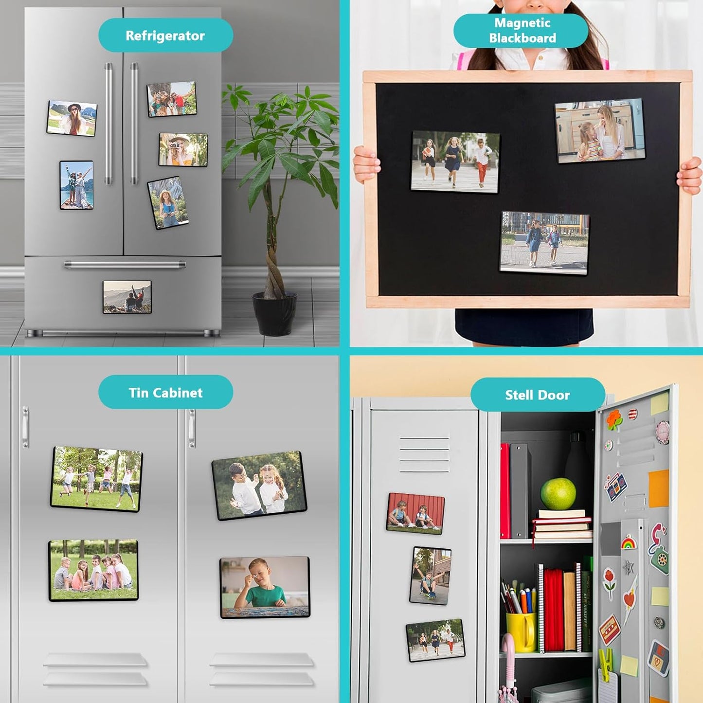 Sloworld Magnetic Picture Frame, 15 Pack Magnet Photo Frames for Refrigerator 4"x6" Reusable Fridge Photograph Frames for Locker/Whiteboard/Office Cabinet (Black 15 Pack)