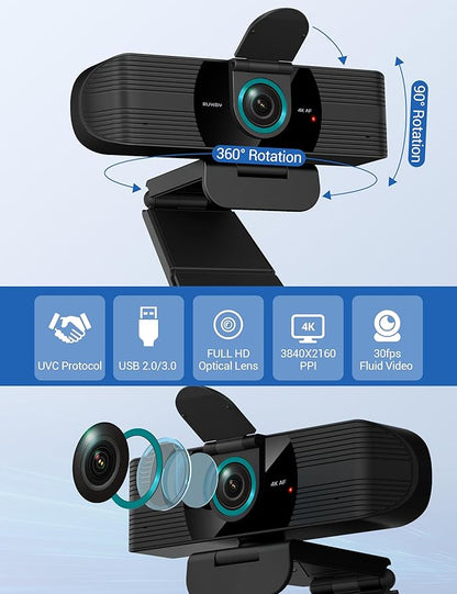 RUWBY UHD 4K Webcam with Built-in Dual Mics, Wide-Angle Lens, Privacy Cover - Image 2