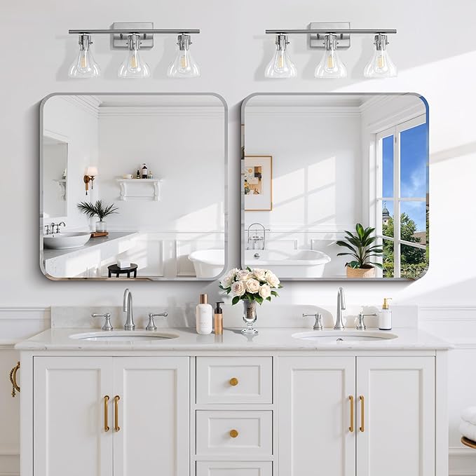 CILIBER Beveled Mirror 30"x30", Square Frameless Bathroom Mirror Rounded Corner - Image 4