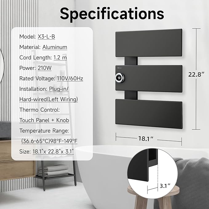 P&Bhusri Electric Heated Towel Rack, Fast Heating and Drying - Image 6