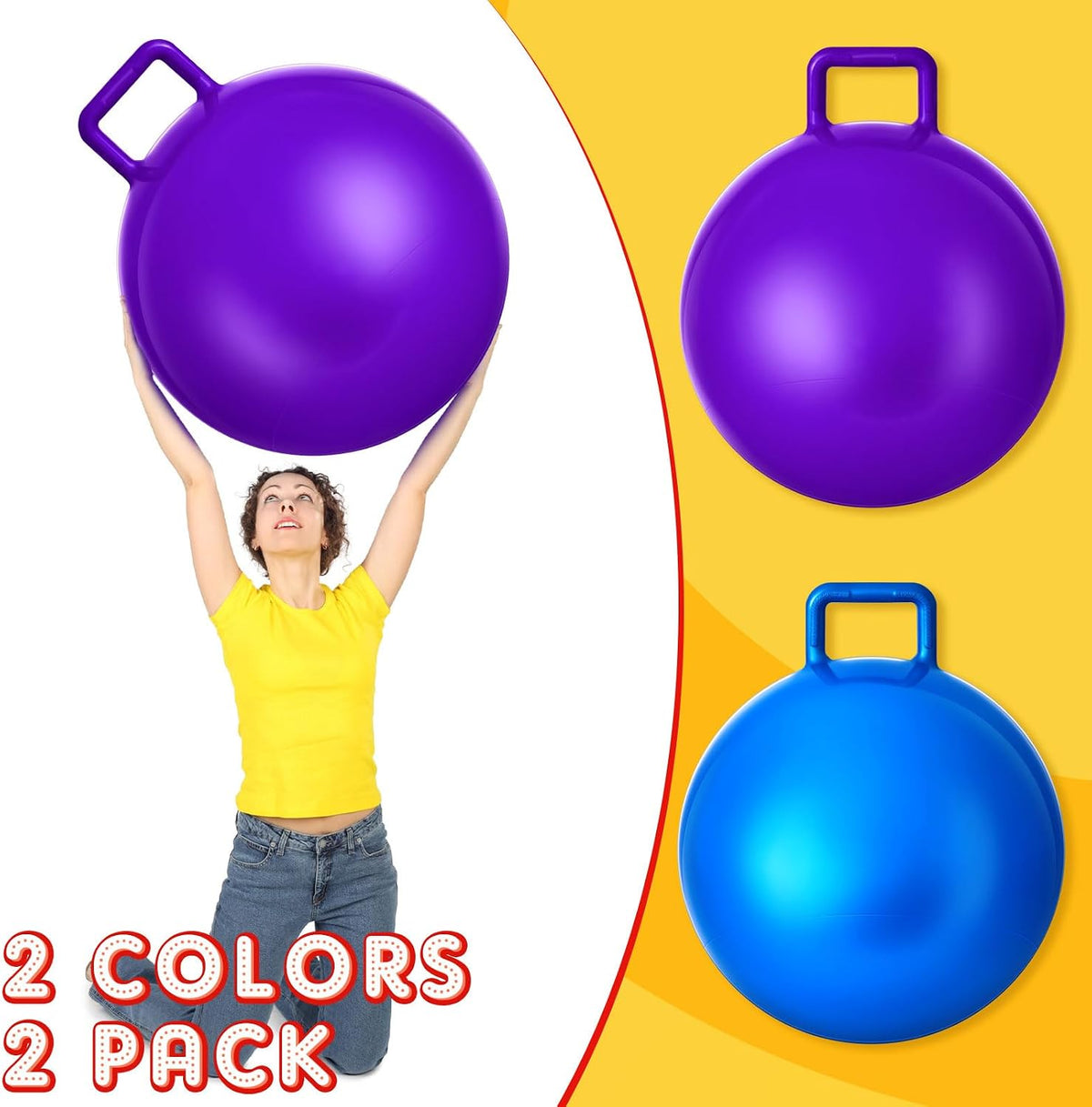 Lewtemi 2 Pcs 29 Inch Big Bouncing Ball with Handle Jumping Hopper Bouncy Bal...