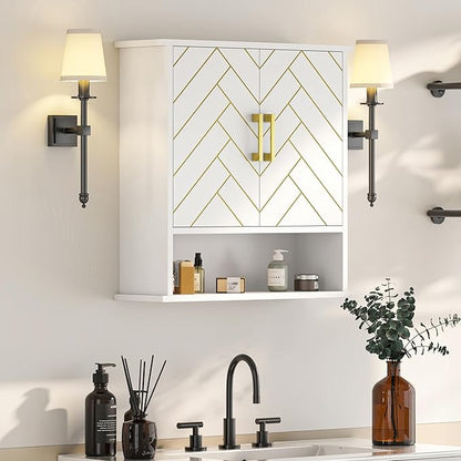 White Chevron Pattern Bathroom Wall Mount Cabinet, Stylish Hanging Medicine by Mepplzian