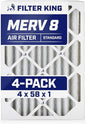 Filter King 4x58x1 Air Filter | 4-PACK | MERV 8 HVAC Pleated A/C Furnace by FilterKing