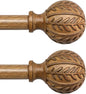 QDWIS 2 Pack Boho Wood Curtain Rods for Windows 48 to 84 inch,1" Adjustable Heavy Duty Window Curtain Rod with Imitation Wood Grain Finials,Rustic Decorative Drapery Rods Set 36-88'',Natural Wood
