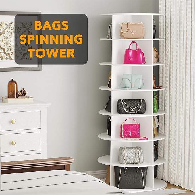 SpaceAid 7 Tier Rotating Shoe Rack Tower, Spinning Shoe Display Lazy Susan - Image 5