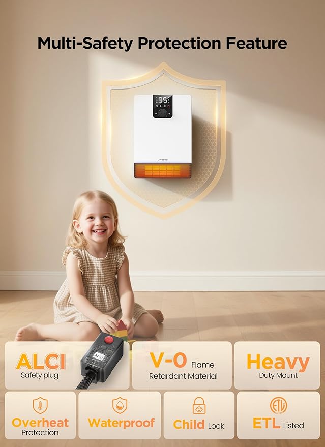 GiveBest Wall Heater for Bathroom, 1500W Fast Heating Electric Space Heater - Image 5