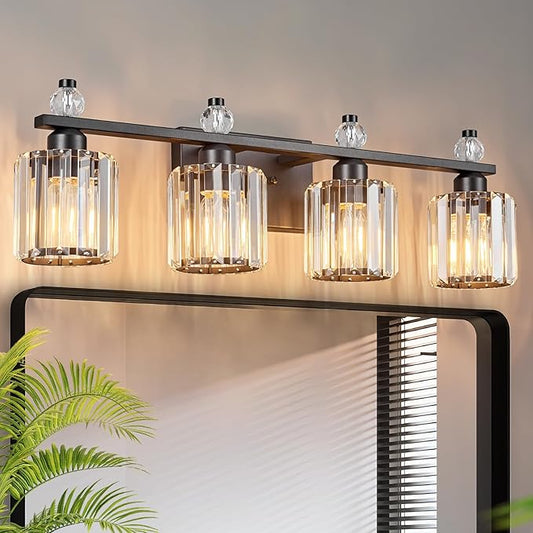 FDPBY Bathroom Vanity Lights 4-Light Sand Black Modern Crystal Vanity Light by FDPBY