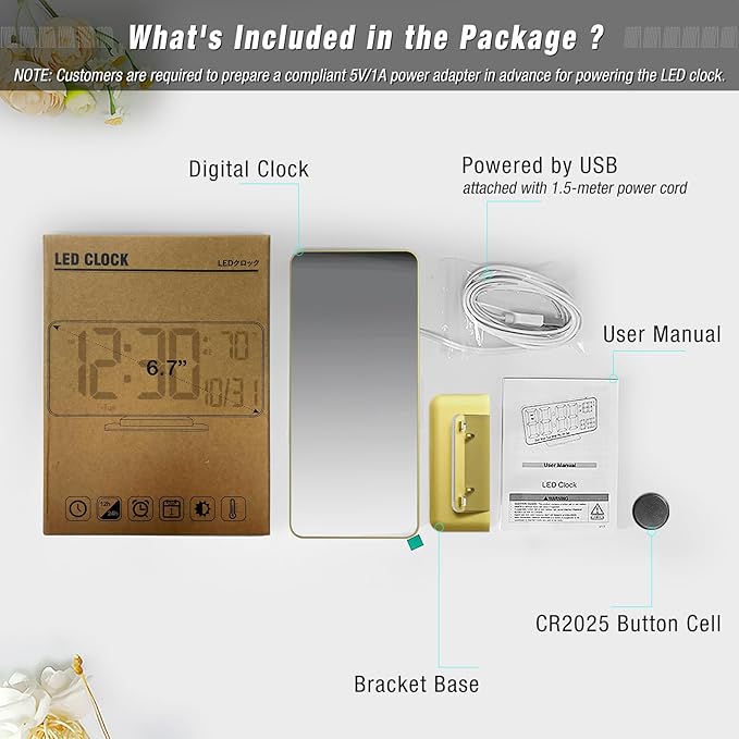 KOSUMOSU Desk Clock for Bedroom Accessories 6.7in Gold Digital Alarm Clock - Image 4
