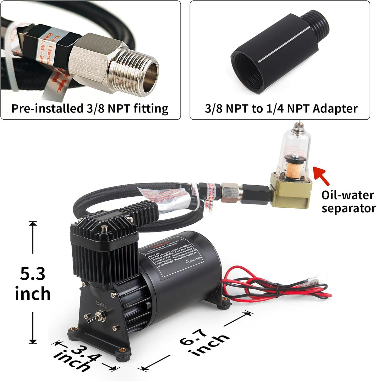 12V 150PSI Air Horn Suspension Compressor Kit 3/8 NPT Black