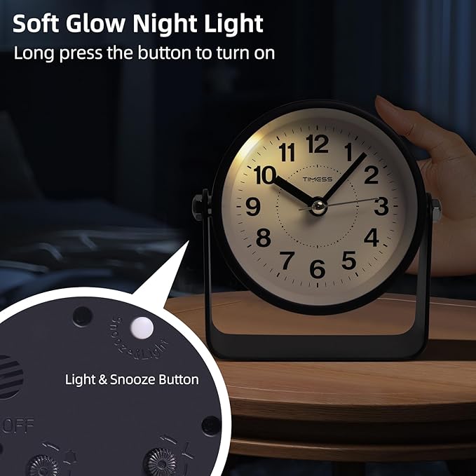TIMESS Analog Alarm Clock, Silent Non-Ticking Quartz Movement, Battery-Operated - Image 5