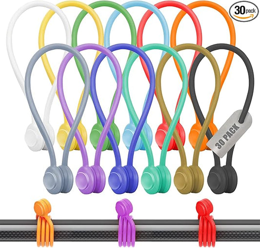 30-Pack Magnetic Cable Ties – Snap-On Silicone Magnetic Cord Ties by JustJamz