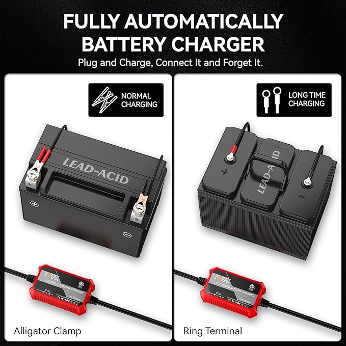 1000mA Car Battery Charger, FOVAL 12V Fully Automotive Battery Charger - Image 4