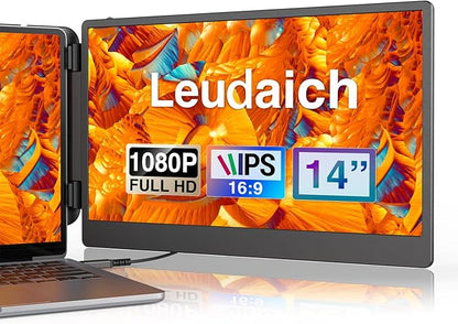 Laptop Screen Extender, FHD 1080P IPS 14" Laptop Monitor Extender, Plug and by Leudaich