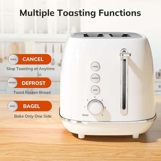 Keenstone Toaster 2 Slice, Retro Wide Slot Stainless Steel Toaster - Image 2
