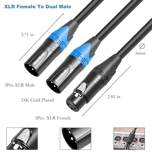 Smithok 2pack XLR Y Splitter Cable, Female to Dual Male Y Cable, Balanced - Image 5