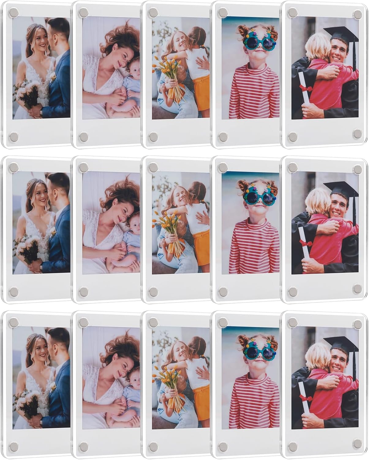 SUNEZLGO 15 Pack Acrylic Fridge Magnetic Frame for Polaroid, 2.36x3.54 In Mini Picture Frames for Fujifilm Instax Mini, Double Sided Photo Refrigerator Magnet Picture Frame Clear Picture Display Frame