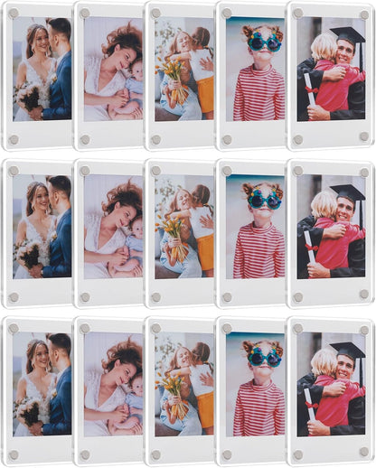SUNEZLGO 15 Pack Acrylic Fridge Magnetic Frame for Polaroid, 2.36x3.54 In Mini Picture Frames for Fujifilm Instax Mini, Double Sided Photo Refrigerator Magnet Picture Frame Clear Picture Display Frame