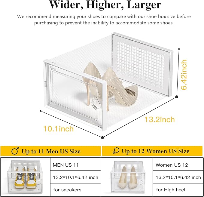 Kuject X-Large Shoe Storage Boxes Organizers Clear Plastic Stackable 12 Pack - Image 3