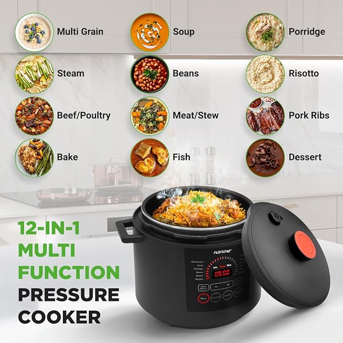 NutriChef Electric Pressure Cooker 6 Quart Capacity | 9 Function Digital - Image 2